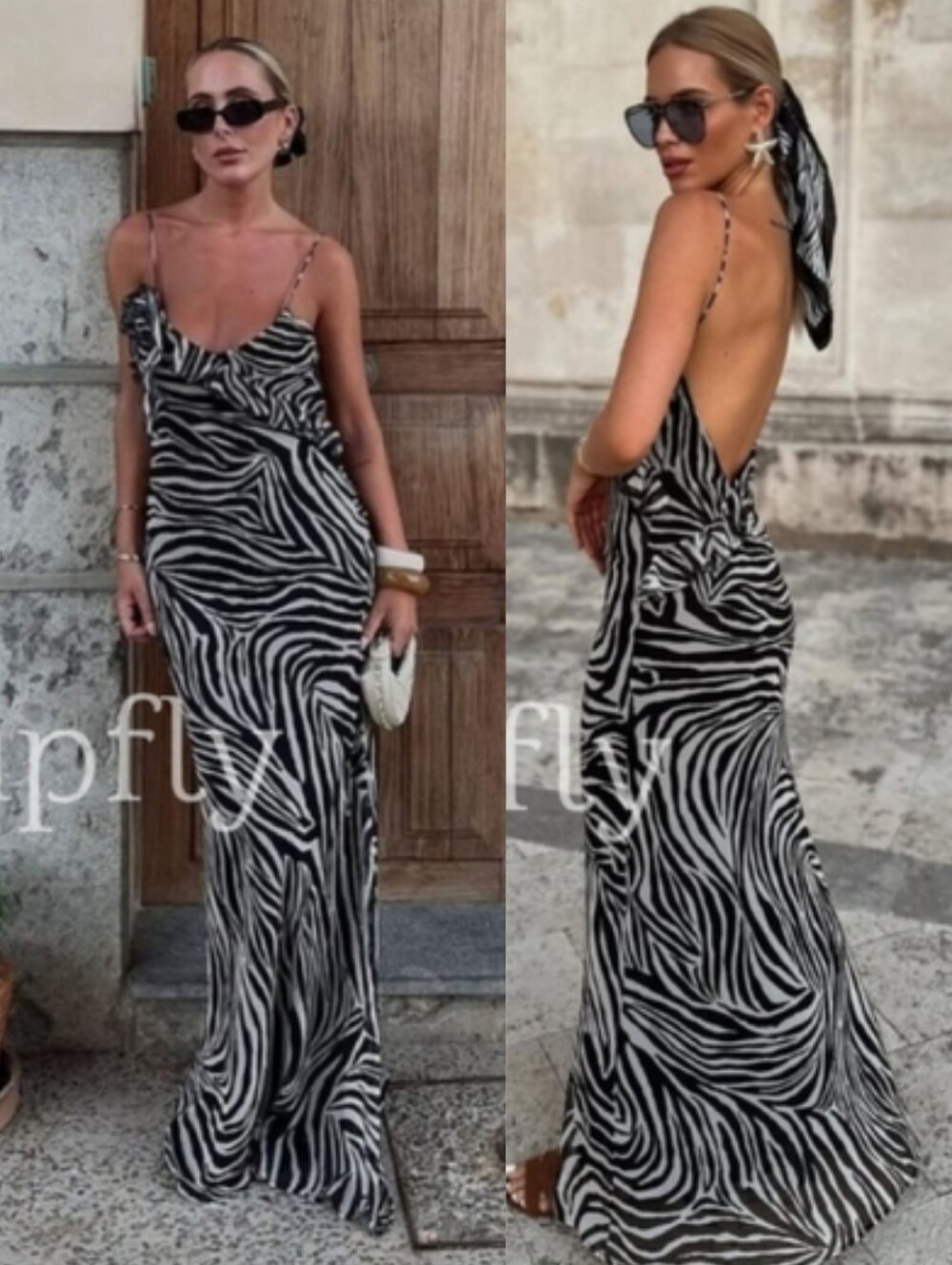 Zara Ruffled Maxi Dress Zebra Size L